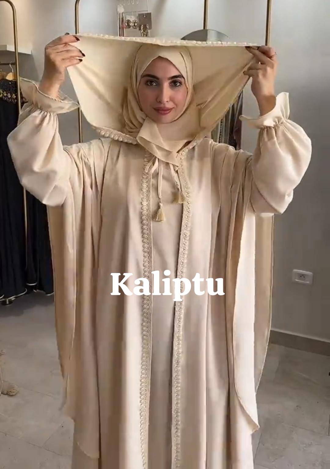 2 piece abaya with a hood or cap